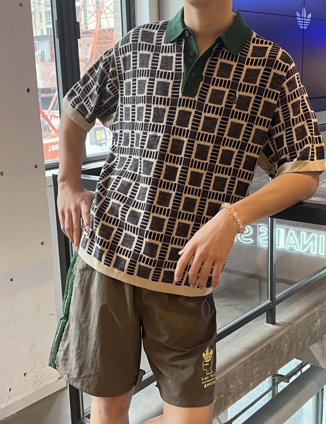 格子印花PLO短袖T恤 - 滴 528422