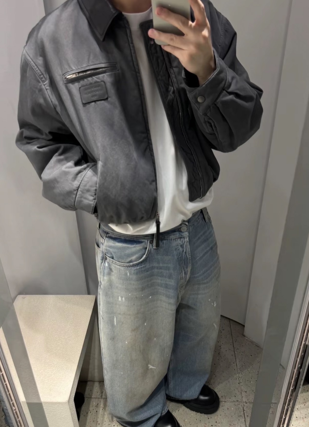黑色皮领徽标飞行夹克棉服外套-希 5281029 