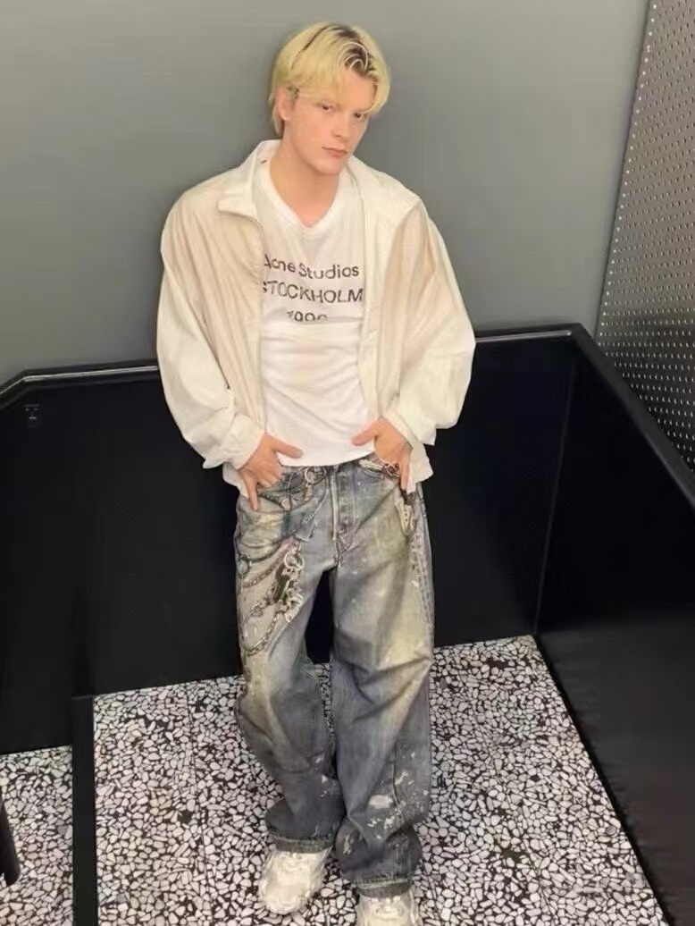 链条花打印牛仔裤 - 希 528390 （GZ）