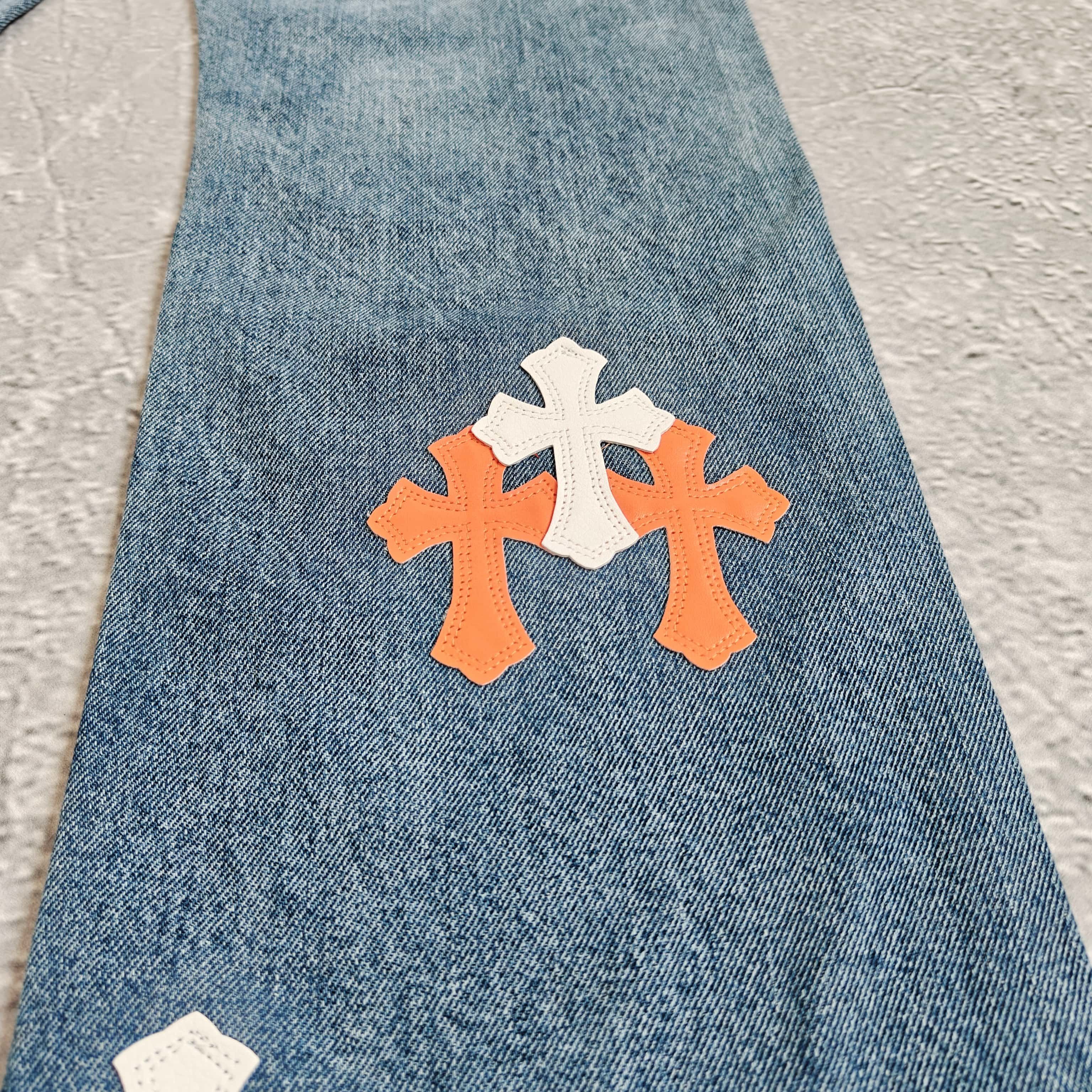 蓝色橙白标牛仔裤 - 可 528412 （YF）