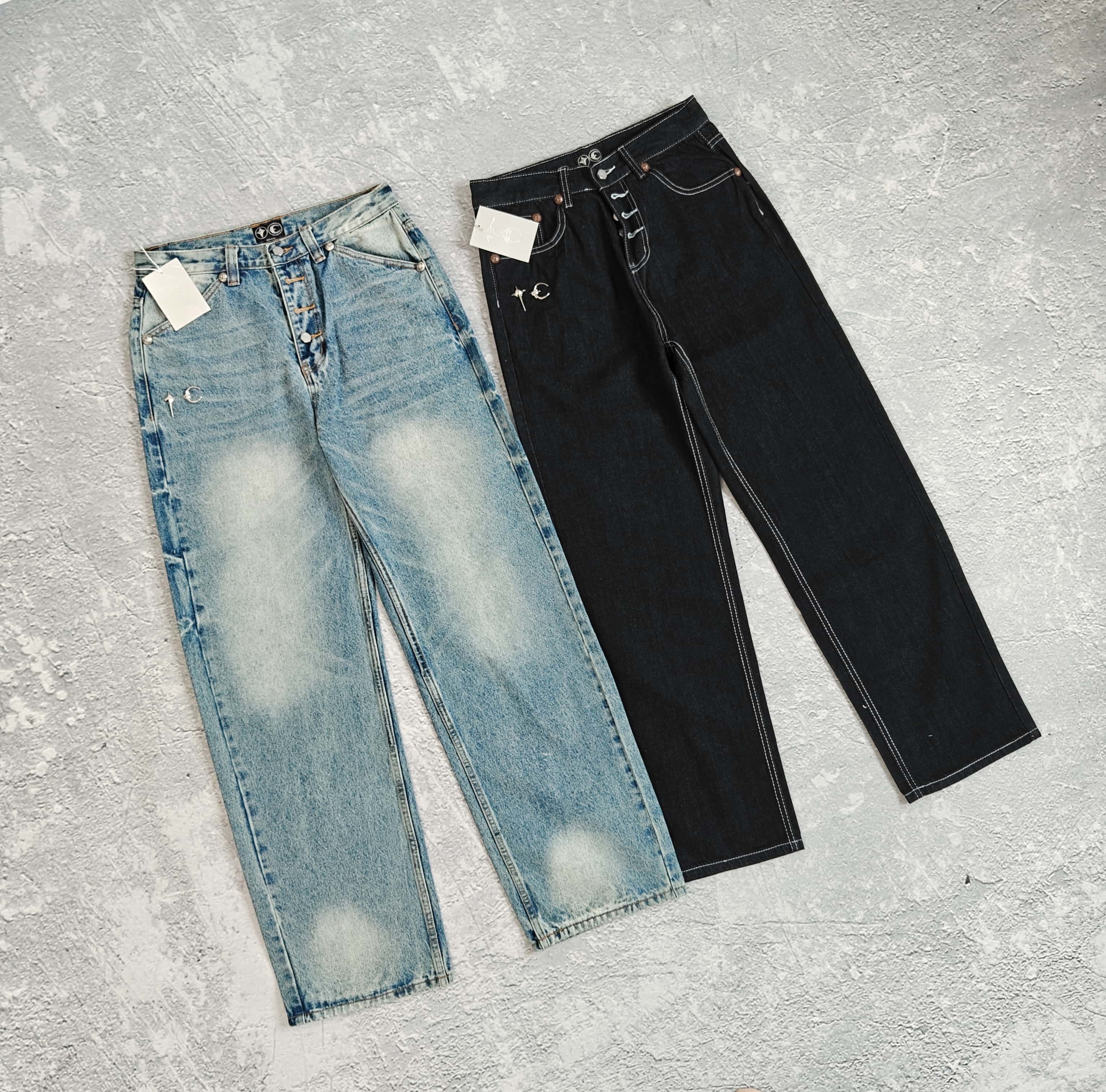 1to1reps Pants/Shorts fashion reps product 两色纽扣图案牛仔裤(蓝色偏小) - 踢 