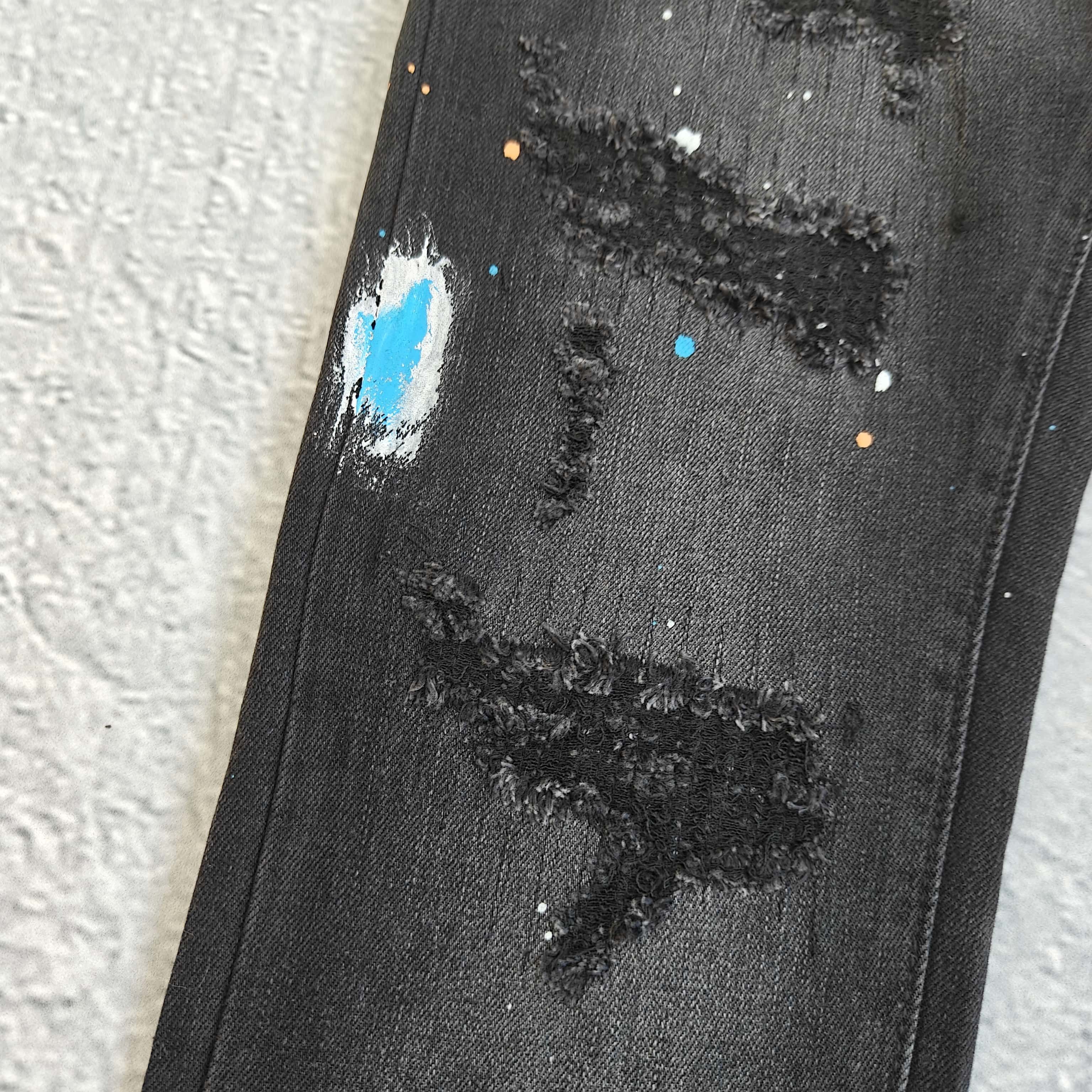 破洞泼墨紧身牛仔裤 - 528638（GZ）