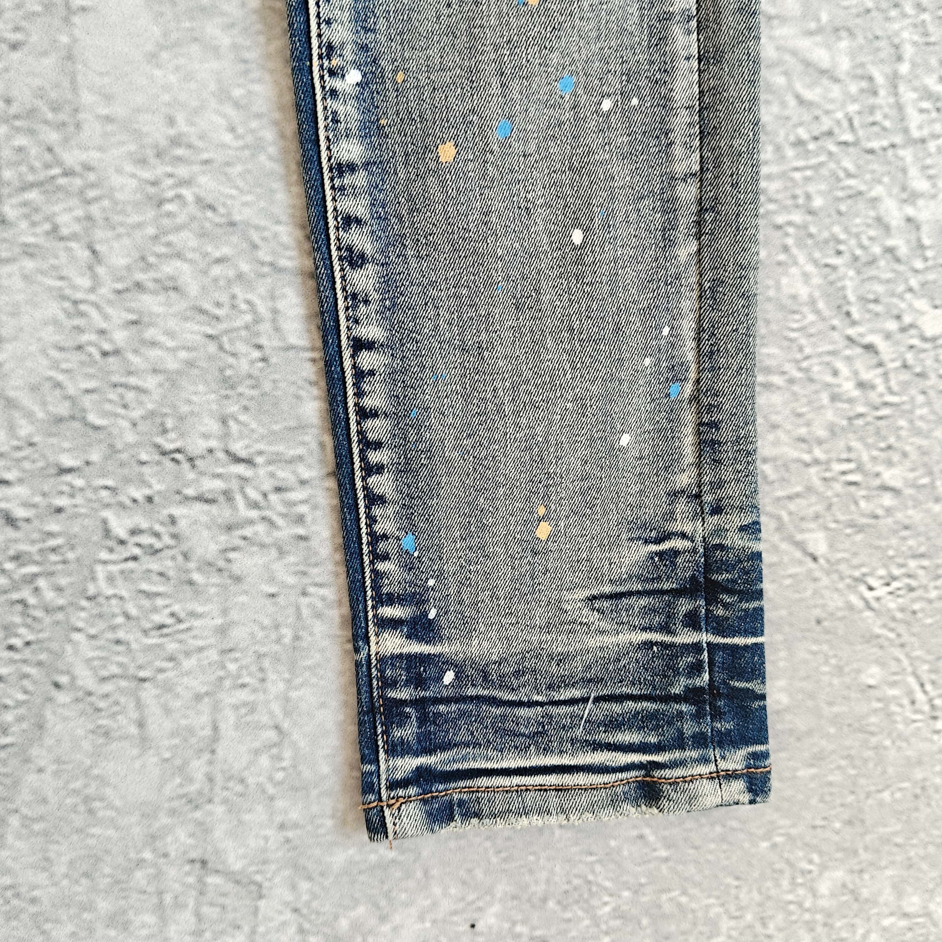 破洞泼墨弹力紧身牛仔裤 - 珀 528640（GZ）