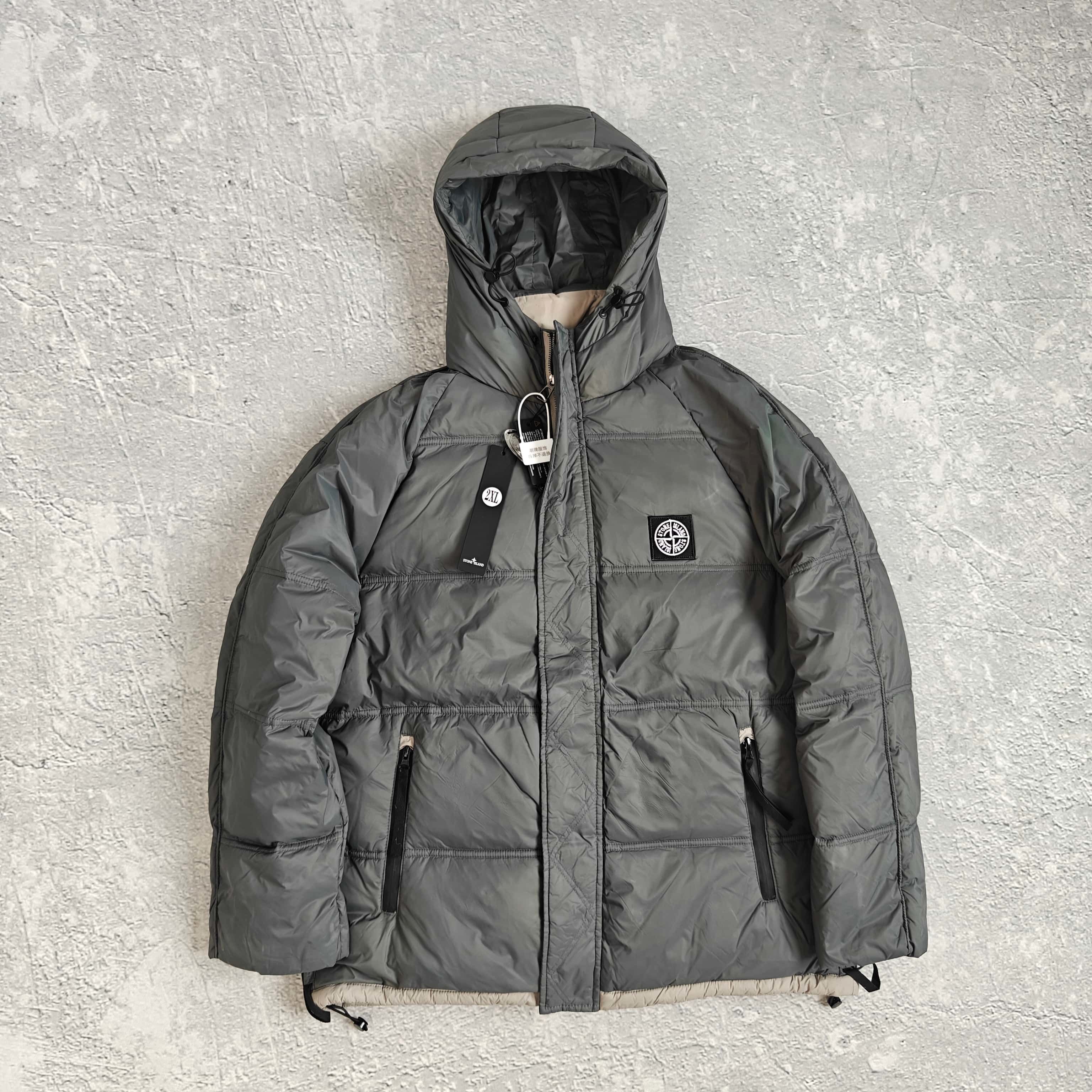 两色胸前小标连帽羽绒服 - 石 528986 （YF）